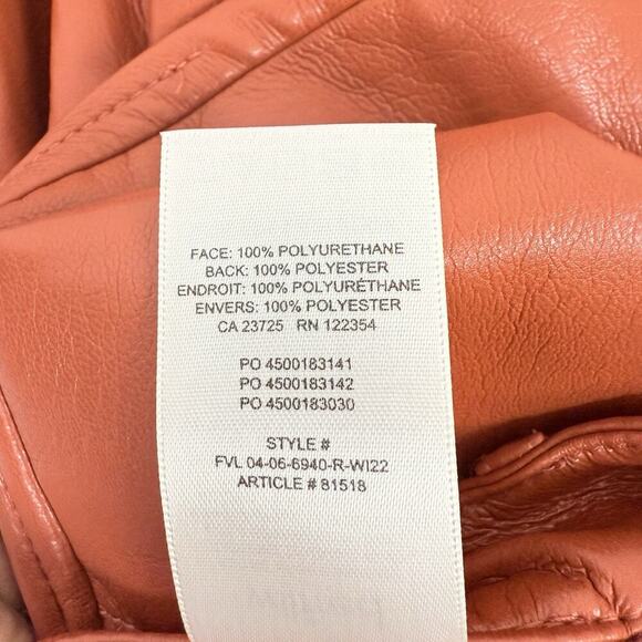 Aritzia Wilfred Melina Vegan Faux Leather Pants Size 10 Orange Straight Leg Fall - Picture 9 of 15